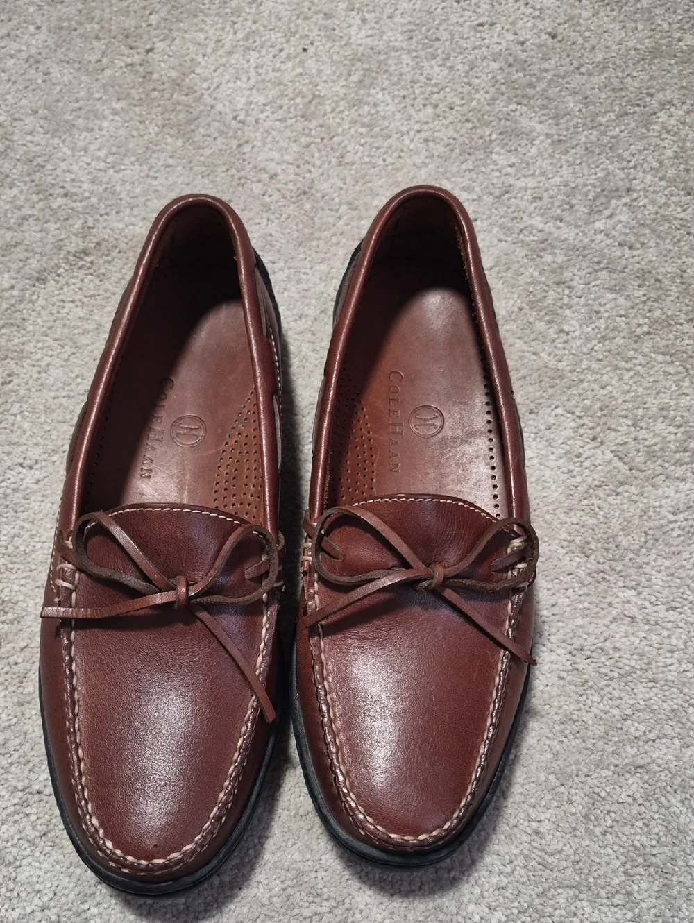 Cole Haan Men's Chestnut Brown Leather‎ Bow-Front Driving Loafers Size 9 1/2 M